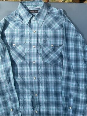 Ariat Teal and Light Blue Plaid Western Snap Shirt